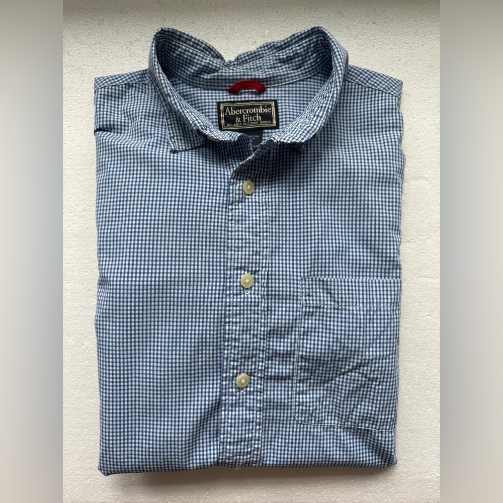 ABERCROMBIE AND FITCH 100% COTTON MENS SHIRT BLUE GINGHAM SMALL CLASSIC